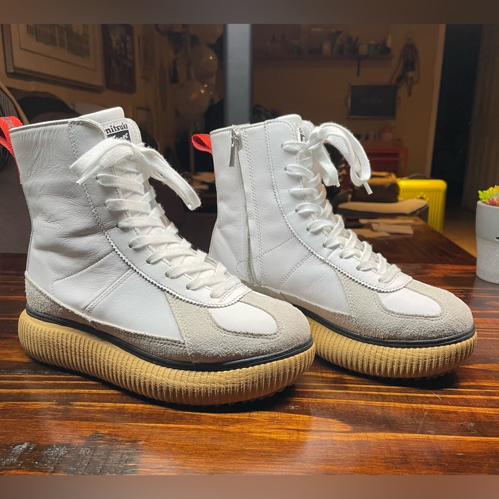 Onitsuka Tiger by Asics White and Tan High-Top Sneakers